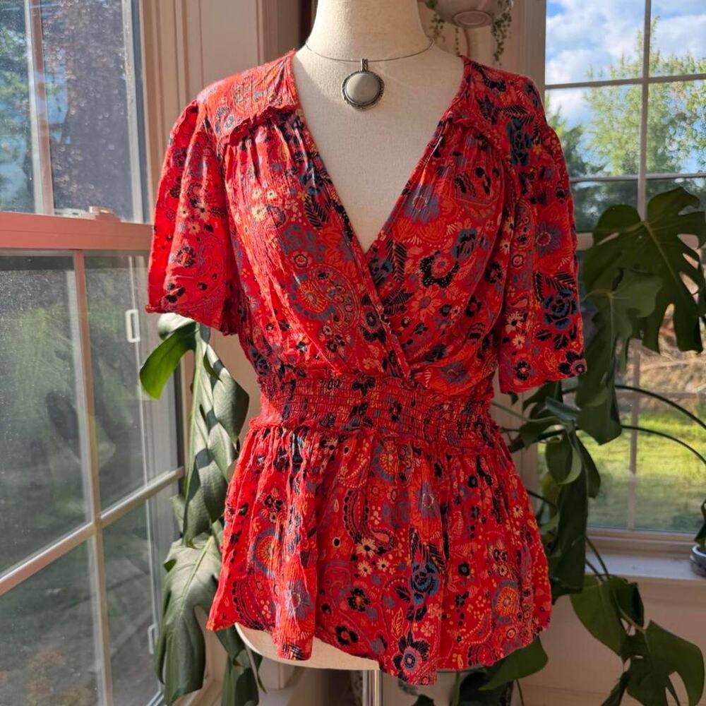 Angie Red Paisley Blouse Size Large